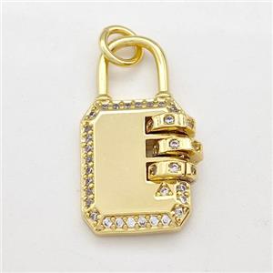 Copper Lock Pendant Pave Zirconia Gold Plated, approx 11-22mm [FD15796]
