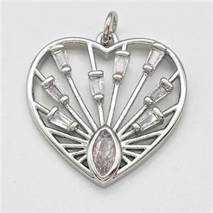 Copper Heart Pendant Micro Pave Zirconia Eye Platinum Plated, approx 23mm [FD15797]