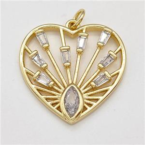 Copper Heart Pendant Micro Pave Zirconia Eye Gold Plated, approx 23mm [FD15798]