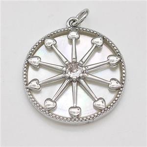Copper Compass Pendant Pave Shell Zirconia Platinum Plated, approx 22mm [FD15802]