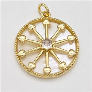 Copper Compass Pendant Pave Shell Zirconia Gold Plated, approx 22mm [FD15803]