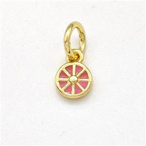 Copper Flower Pendant Pink Enamel Gold Plated, approx 5mm [FD15807]
