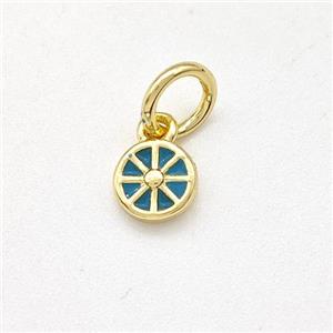 Copper Flower Pendant Teal Enamel Gold Plated, approx 5mm [FD15808]
