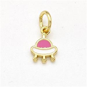 Copper Spacership Pendant Pink White Enamel Gold Plated, approx 6mm [FD15811]