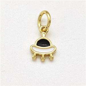 Copper Spacership Pendant Black White Enamel Gold Plated, approx 6mm [FD15812]