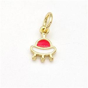 Copper Spacership Pendant Red White Enamel Gold Plated, approx 6mm [FD15813]