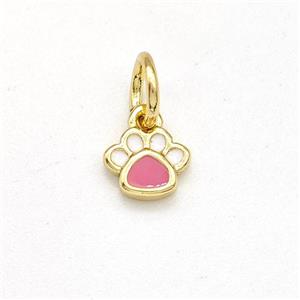 Copper Paws Charms Pendant White Pink Enamel Gold Plated, approx 6mm [FD15816]