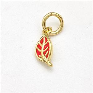 Copper Leaf Pendant Red Enamel Gold Plated, approx 4-8mm [FD15820]