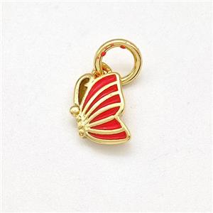 Copper Butterfly Pendant Red Enamel Gold Plated, approx 6-8mm [FD15824]