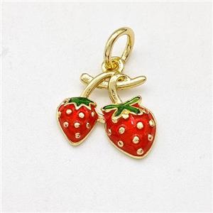 Copper Strawberry Pendant Red Painted Gold Plated, approx 10-11mm [FD15825]