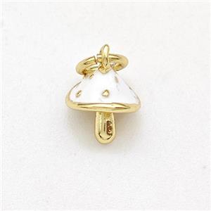Copper Mushroom Pendant White Enamel Gold Plated, approx 8mm [FD15826]