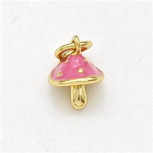 Copper Mushroom Pendant Pink Enamel Gold Plated, approx 8mm [FD15827]