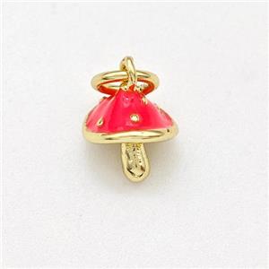Copper Mushroom Pendant Red Enamel Gold Plated, approx 8mm [FD15828]