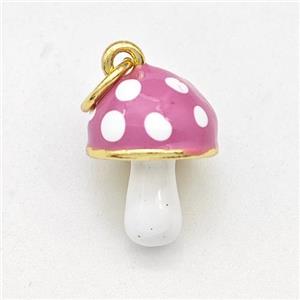 Copper Mushroom Pendant Pink Enamel Gold Plated, approx 9-13mm [FD15829]