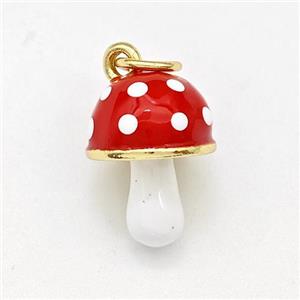 Copper Mushroom Pendant Red Enamel Gold Plated, approx 9-13mm [FD15830]