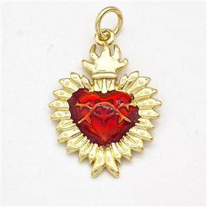 Copper Heart Pendant Red Painted Gold Plated, approx 16-20mm [FD15831]