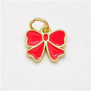 Copper Bow Pendant Red Enamel Gold Plated, approx 8-10mm [FD15837]