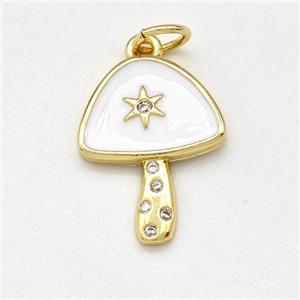 Copper Mushroom Pendant Pave Zirconia White Enamel Star Gold Plated, approx 12-16mm [FD15840]