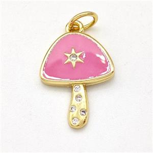 Copper Mushroom Pendant Pave Zirconia Pink Enamel Star Gold Plated, approx 12-16mm [FD15841]