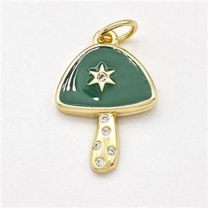 Copper Mushroom Pendant Pave Zirconia Green Enamel Star Gold Plated, approx 12-16mm [FD15842]