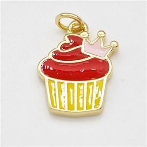 Copper Cake Pendant Multicolor Enamel Crown Gold Plated, approx 12-15mm [FD15845]