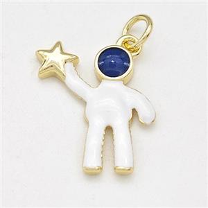 Astronaut Charms Copper Pendant White Enamel Gold Plated, approx 15-16mm [FD15852]