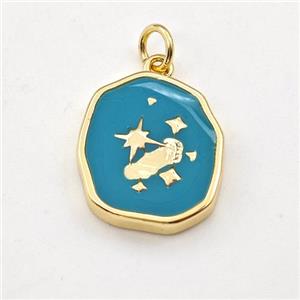Copper Northstar Pendant Teal Enamel Gold Plated, approx 14-17mm [FD15857]