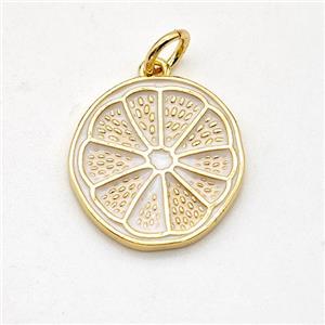 Lemon Charms Copper Fruit Pendant White Enamel Gold Plated, approx 15mm [FD15858]