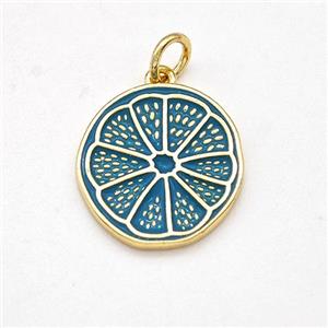 Lemon Charms Copper Fruit Pendant Blue Enamel Gold Plated, approx 15mm [FD15860]
