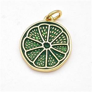 Lemon Charms Copper Fruit Pendant Green Enamel Gold Plated, approx 15mm [FD15861]