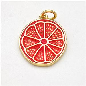 Lemon Charms Copper Fruit Pendant Red Enamel Gold Plated, approx 15mm [FD15862]