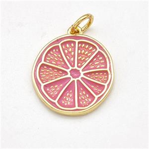 Lemon Charms Copper Fruit Pendant Pink Enamel Gold Plated, approx 15mm [FD15863]