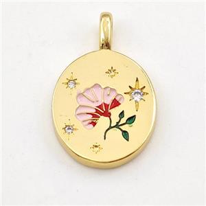 Copper Flower Pendant Multicolor Enamel Gold Plated, approx 13-15mm [FD15864]