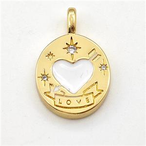 Cupid Heart Copper Pendant White Enamel LOVE Gold Plated, approx 13-15mm [FD15865]