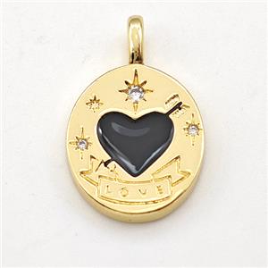 Cupid Heart Copper Pendant Black Enamel LOVE Gold Plated, approx 13-15mm [FD15866]