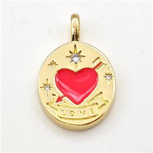 Cupid Heart Copper Pendant Red Enamel LOVE Gold Plated, approx 13-15mm [FD15868]