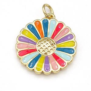 Sunflower Charms Copper Pendant Multicolor Enamel Gold Plated, approx 19mm [FD15870]