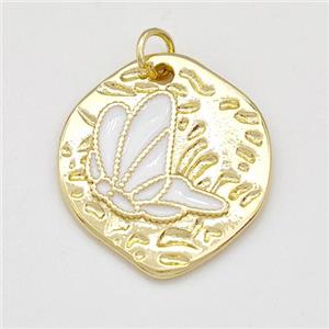 Copper Butterfly Pendant White Enamel Gold Plated, approx 19-22mm [FD15871]