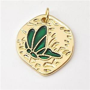 Copper Butterfly Pendant Green Enamel Gold Plated, approx 19-22mm [FD15872]
