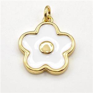 Copper Flower Pendant White Enamel Gold Plated, approx 17mm [FD15875]