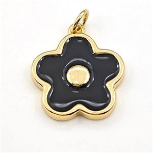 Copper Flower Pendant Black Enamel Gold Plated, approx 17mm [FD15876]