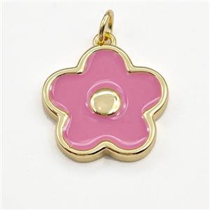 Copper Flower Pendant Pink Enamel Gold Plated, approx 17mm [FD15877]