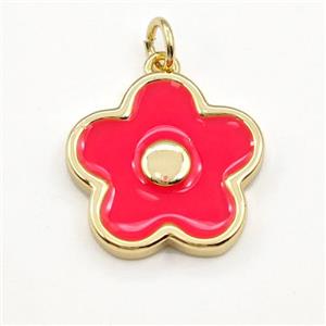 Copper Flower Pendant Red Enamel Gold Plated, approx 17mm [FD15879]