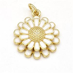 Copper Sunflower Pendant White Enamel Gold Plated, approx 16mm [FD15881]