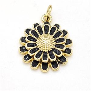 Copper Sunflower Pendant Black Enamel Gold Plated, approx 16mm [FD15882]
