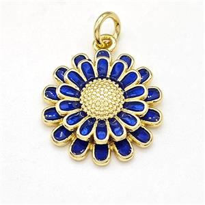 Copper Sunflower Pendant Blue Enamel Gold Plated, approx 16mm [FD15883]