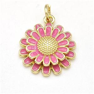 Copper Sunflower Pendant Pink Enamel Gold Plated, approx 16mm [FD15884]
