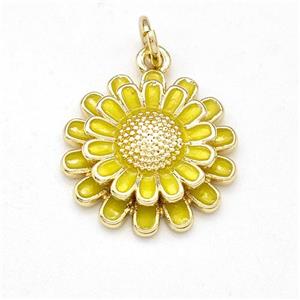 Copper Sunflower Pendant Yellow Enamel Gold Plated, approx 16mm [FD15885]