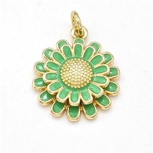 Copper Sunflower Pendant Green Enamel Gold Plated, approx 16mm [FD15886]