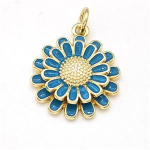 Copper Sunflower Pendant Blue Enamel Gold Plated, approx 16mm [FD15888]